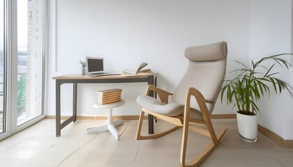 Fototapeta premium a minimalist home office with a cozy reading book.