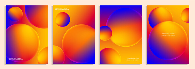 abstract planet illustrations geometric gradient cover poster background design set