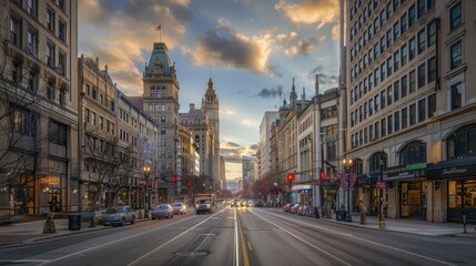 Naklejka premium City street with modern buildings