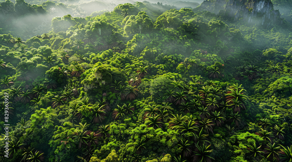 Aufkleber aerial view of a large jungle. generative ai.