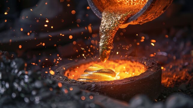 Swirls of molten silver dance in a crucible as a jeweler expertly pours the liquid metal into a mold crafting a westerninspired cuff bracelet.