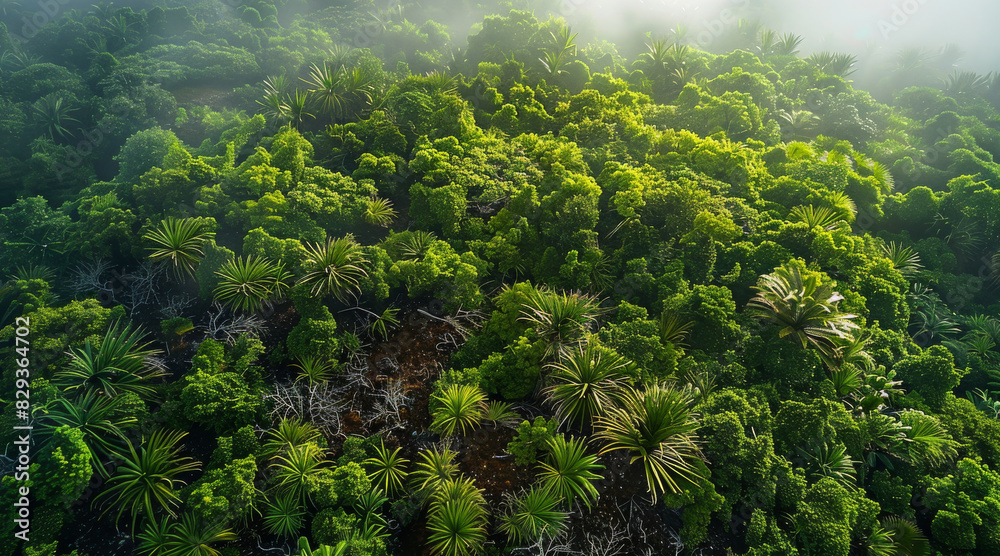 Poster Aerial view of a large jungle. Generative AI.