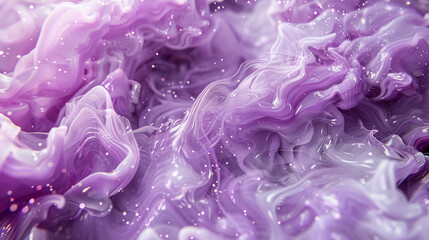 Produce an AI visualization of a macro shot of marble ink abstract background with dazzling lavender particles.