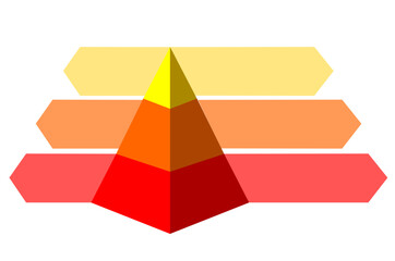 Infographic illustration of yellow and red triangles divided and cut into thirds and space for text, Pyramid shape made of three layers for presenting business ideas or dispardobe Illustrator Artwork