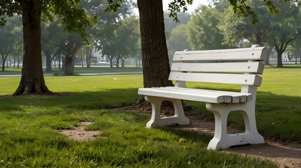 White Park Bench on White Background.