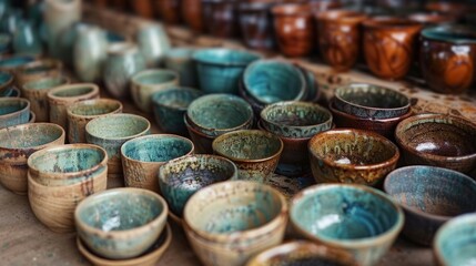 Handmade pottery in earthy tones catches the eye at a stall run by a local artist.