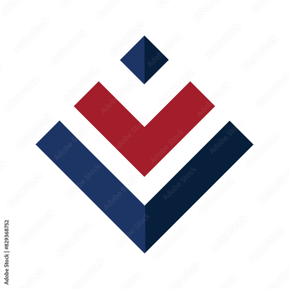 Poster a simple logo of pyramid shape in red and blue in flat style on a white background