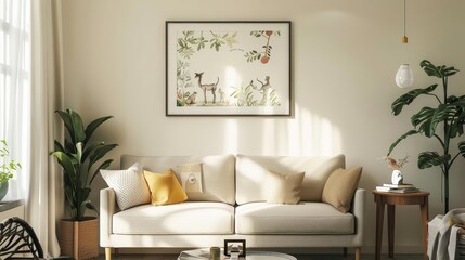 Eclectic frame mockup portraying a whimsical animal illustration, bringing fun and liveliness to the environment