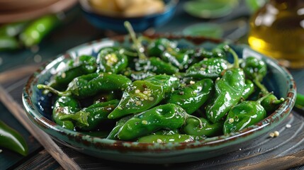 Fresh Padron Peppers Perfect for Grilling or Frying in Olive Oil a Traditional Galician Snack