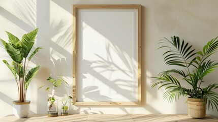 Natureinspired frame mockup with botanical prints, merging the indoors with the refreshing essence of the outdoors
