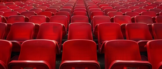 Naklejka premium Rows of red stadium seats, creating a repeating pattern
