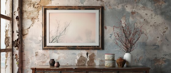 Rustic frame mockup with a nostalgic photograph, evoking warmth and timelessness in the room