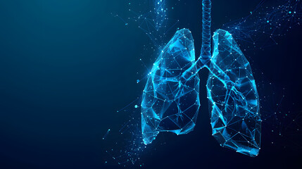 wireframe low poly lung on dark blue background, radiology and medicine, innovation and medical technology concept