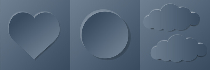 Set of aesthetic pastel color purple background frame with circle, heart and clouds in minimalistic design