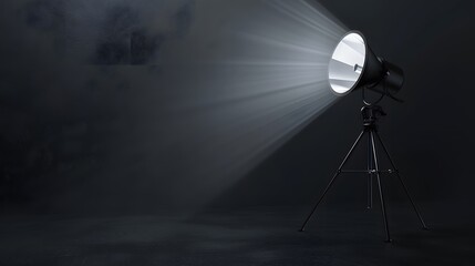 A professional photography studio setup with lighting equipment and a dark backdrop, ideal for high-quality photo shoots.