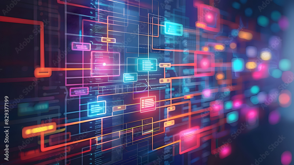 Fototapete digital colorful flow chart management prozess connected lab created with generative ai technology