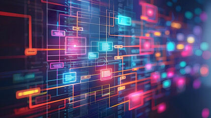digital colorful flow chart management prozess connected lab created with generative ai technology