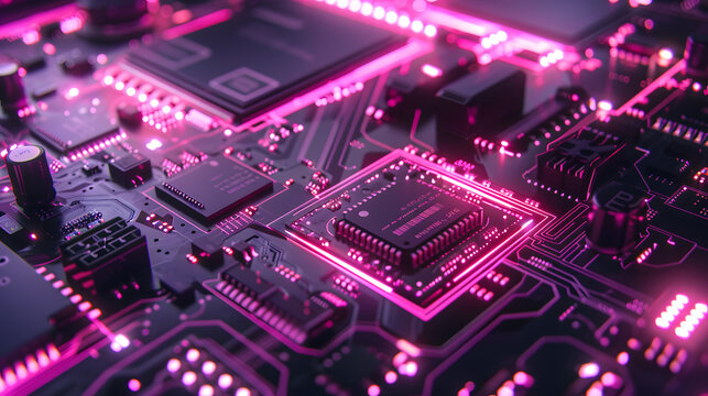Violet Synthwave Cyberpunk Cyber Matrix Grid Tech Motherboard Circuitboard