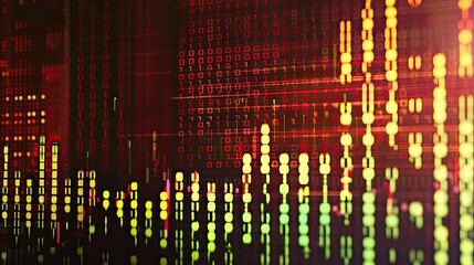 Graphic depicting a stock market ticker with binary code in the background