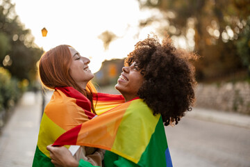 Joyful Friends multiracial with Rainbow Flag