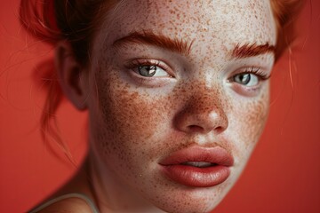 Portrait of woman with red hair and freckles