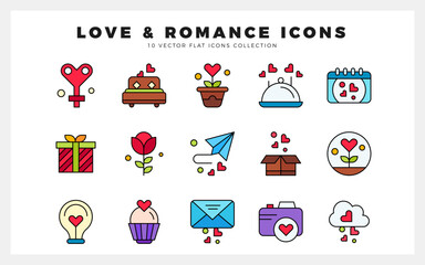 15 Love  Lineal Color icon pack. vector illustration.