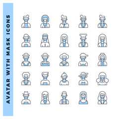 25 Avatars With Medical Masks Two Color icon pack. vector illustration.