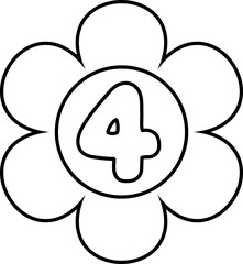 Illustration of flower-shaped numbers outlined in black for a coloring page for kids. Number four.