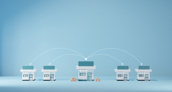 Business sale growth and expand shop franchise concept, Store connection link with others shop and supermarket.