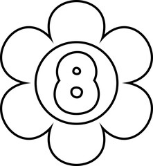 Illustration of flower-shaped numbers outlined in black for a coloring page for kids. Number eight
