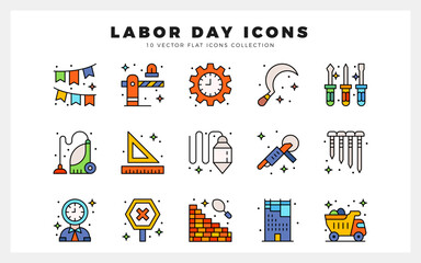 15 Labor Day Lineal Color icon pack. vector illustration.