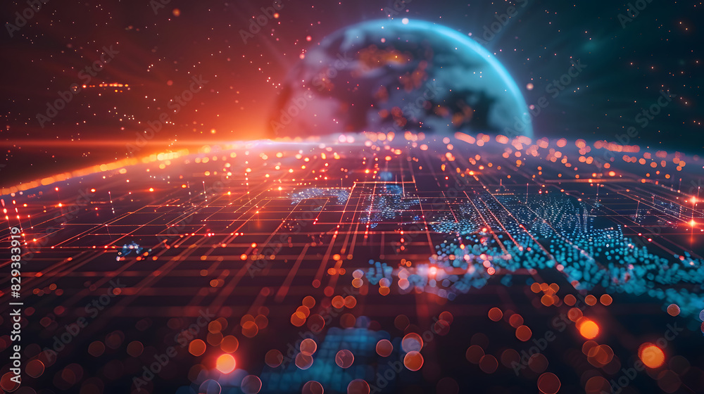 Wall mural modern technology data science and global network.