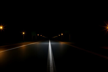 empty street at night with modern LED streetlights