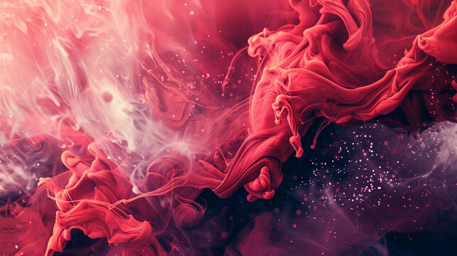 Render an AI-generated illustration capturing the beauty of marble ink textures with shimmering crimson red particles. - Powered by Adobe