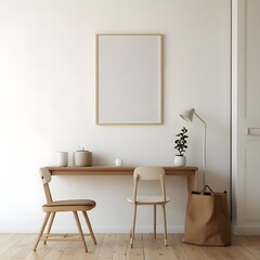 A blank frame mockup in a lively living room with a vibrant color scheme and unique decorative elements.