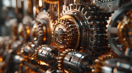  industrial machinery design with a close-up of gears and mechanisms working in tandem to drive production