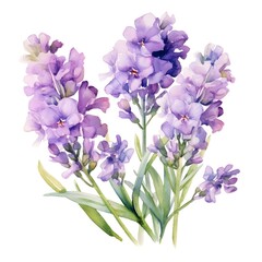 Elegant Lavender Floral Watercolor Isolated on White Background