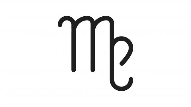 Animated virgo sign icon. Maiden symbol line animation. Astrological sign. Horoscope and astrology. Black illustration on white background. HD video with alpha channel. Motion graphic