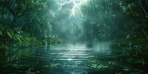 Fototapeta premium Stormy Jungle: Nature's Fury, generative ai