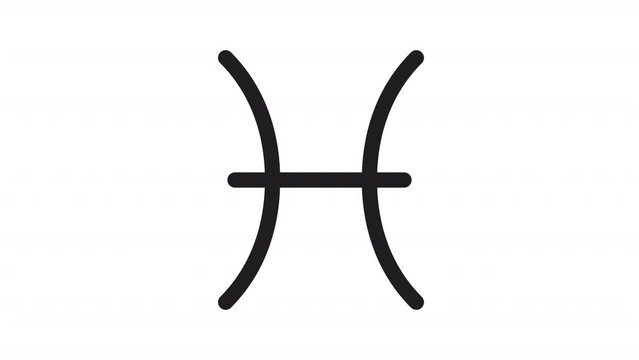 Animated pisces sign icon. The twins line animation. Astrological sign. Pisces symbol. Horoscope prediction. Black illustration on white background. HD video with alpha channel. Motion graphic