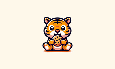 tiger cute eat cookies vector mascot flat design