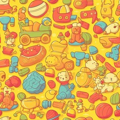 Seamless background, texture, backdrop, pattern, wallpaper with children cartoon toys.