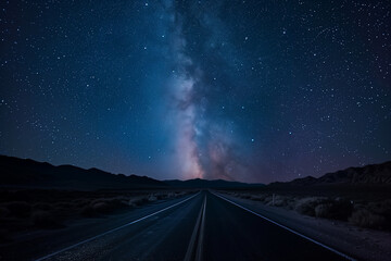 starry night sky over the road in desert