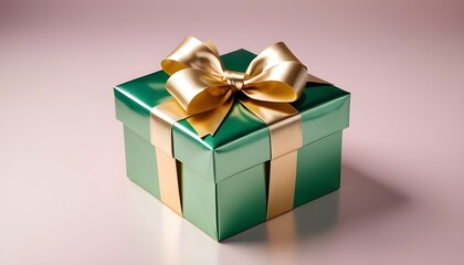 Obraz premium green and golden gift box isolated on transparent background cutout