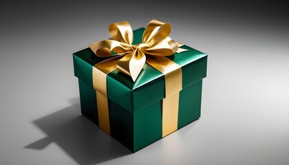 green and golden gift box isolated on transparent background cutout