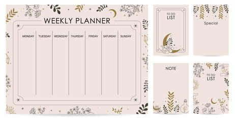 cute weekly planner background with boho.Vector illustration for kid and baby.Editable element