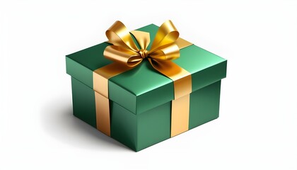 green and golden gift box isolated on transparent background cutout