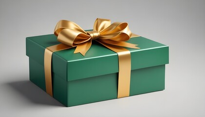 green and golden gift box isolated on transparent background cutout