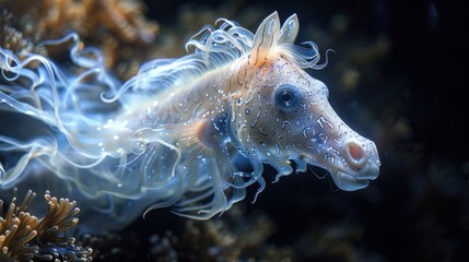 A beautiful seahorse (Hippocampus guttulatus), close-up