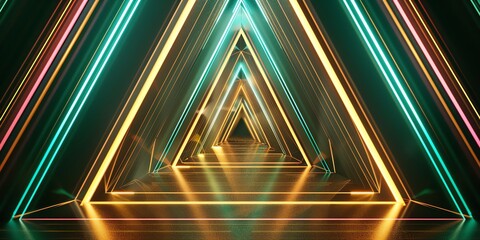 Fototapeta premium triangle line on regular green, yellow, glows, triangle, three-dimensional striped background, glow , black background